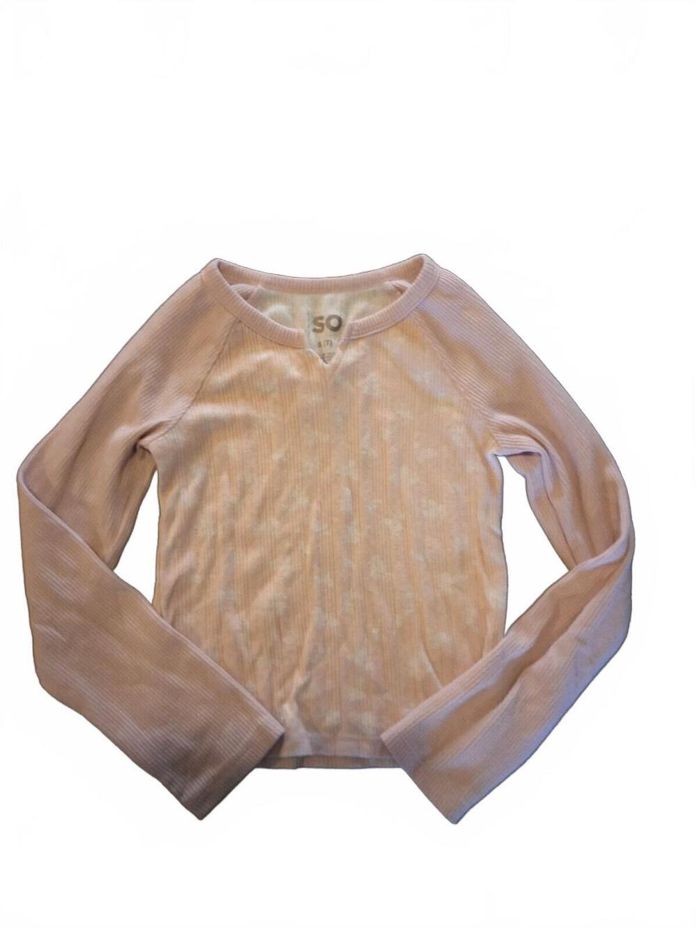 SO Girls Pale Pink Long Sleeve V-Neck Ribbed Waffle Knit Texture Size S 7